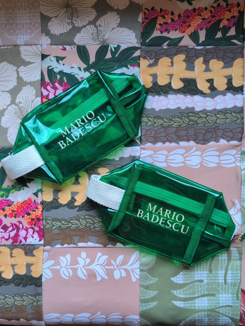 Mario Badescu Green Clear Travel Pouches with White Strap